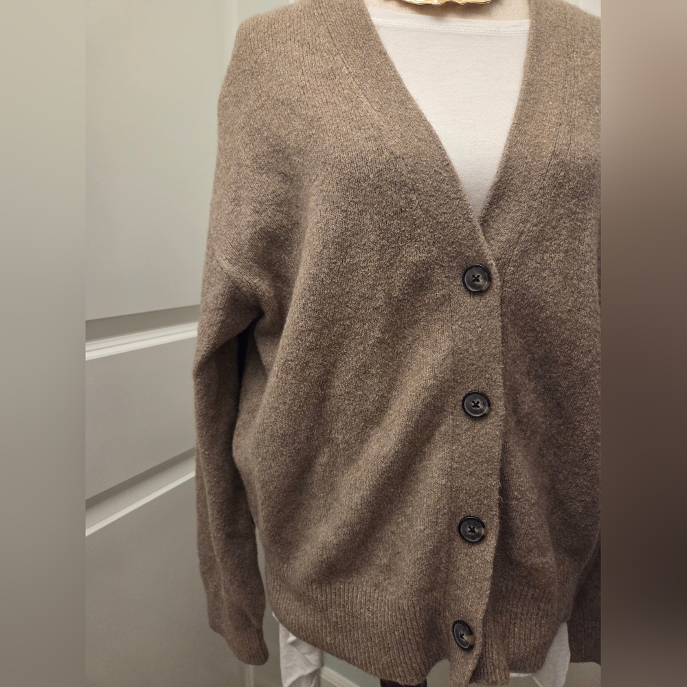 Everlane Wool Alpaca Blend Brown Button-Up Women's Cardigan Size M - Picture 2 of 11